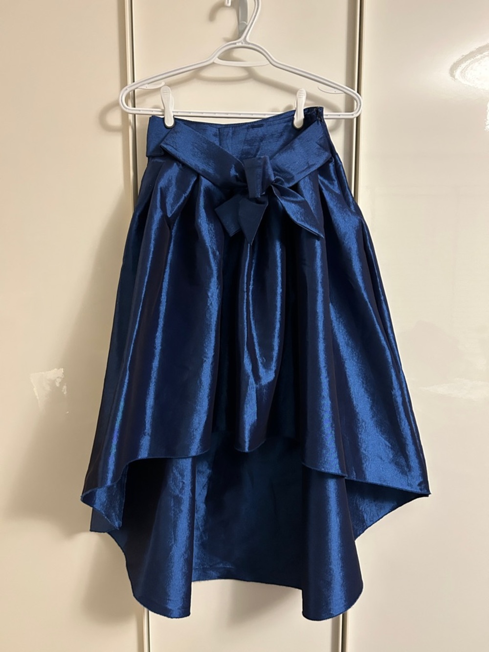 Satin High-Low Skirt with Waist Bow - Blue
